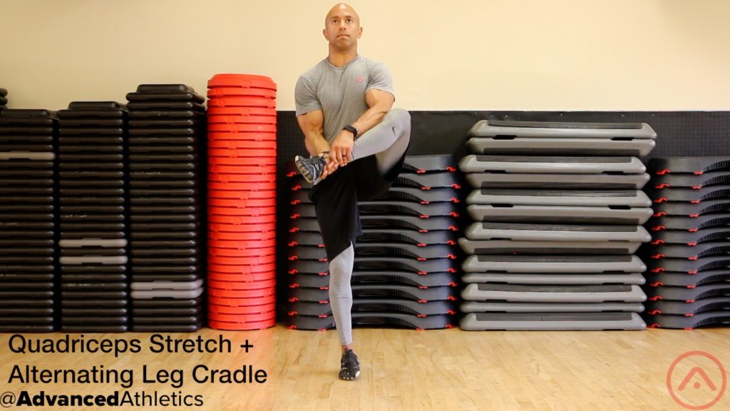 Adam Friedman Advanced Athletics Quad Stretch Alternating Leg Cradle Mobility Self-Care